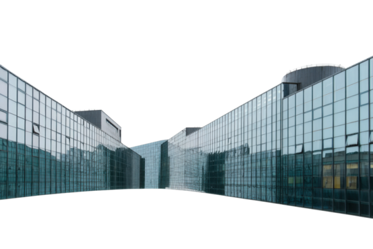 Modern glass architecture of sleek office buildings with reflective facades, cut out