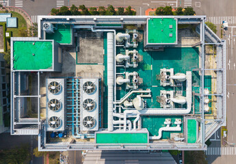 Aerial View of Cooling Units and Industrial Systems