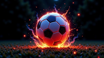 Fototapeta premium Flaming Soccer Ball With Electrical Spark