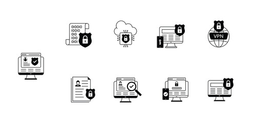Cybersecurity icons illustrating protection measures