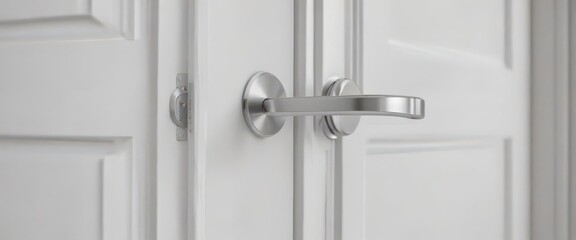 Obraz premium Modern white door, sleek handle Close-up detail , object, surface, studio shot