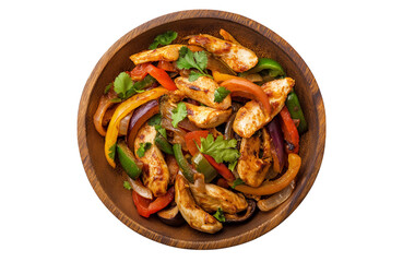 chicken fajita food on wooden plate isolated on white or transparent png