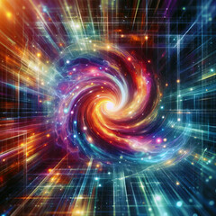 Obraz premium Abstract Sci-Fi Energy Background - Cosmic Swirls & Distorted Grids Texture