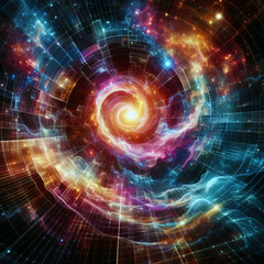 Fototapeta premium Abstract Sci-Fi Energy Background - Cosmic Swirls & Distorted Grids Texture