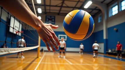 Volleyball Player Setting Ball Over The Net
