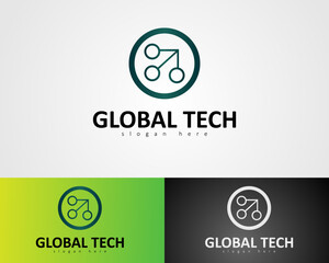 global tech logo with technology and global symbols
