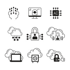Cloud technology and security digital infrastructure icons