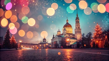 Obraz premium Abstract backgrounds featuring bokeh light effects in various colors, creating a festive and dreamy atmosphere. Ideal for holiday cards, event invitations, and celebratory designs.