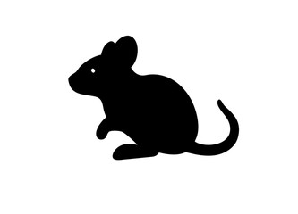 Fototapeta premium Black Silhouette of a Mouse in Side Profile with Curved Tail – Minimalist Design Representing Rodents for Wildlife and Icon Themes