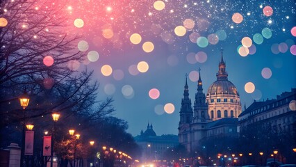 Obraz premium Abstract backgrounds featuring bokeh light effects in various colors, creating a festive and dreamy atmosphere. Ideal for holiday cards, event invitations, and celebratory designs.
