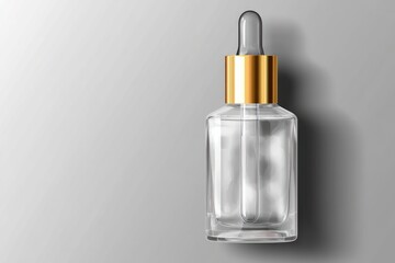 Naklejka premium Glass bottle of facial serum with gold dropper, skincare product, isolated on transparent background