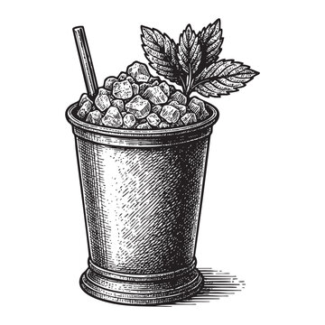 Mint julep woodcut engraving vector illustration
