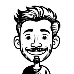 illustration of a happy bearded man with a mustache and beard.