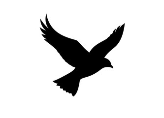 Obraz premium Black Silhouette of a Bird in Flight with Spread Wings and Fanned Tail - Aerial Wildlife Vector Illustration