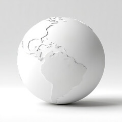 A 3D rendering of a pure white globe centered on a plain white background, minimalist design, no text or markings