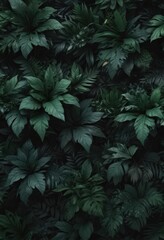 Black and deep green foliage, abstract design, exotic botanical pattern , dark, exotic, background