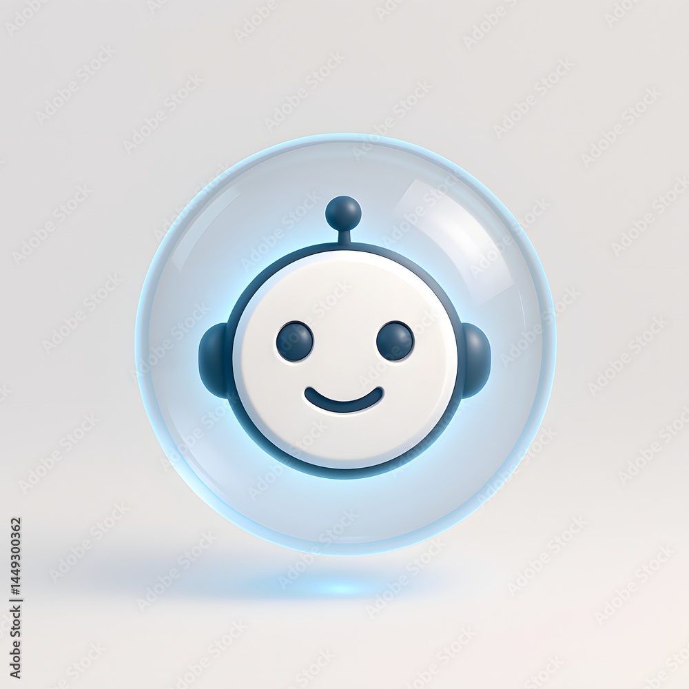 Wall mural 3d chatbot icon in transparent sphere with soft glow - modern ai assistant concept on neutral backgr