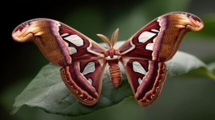 Fototapeta premium Atlas Moth Beauty: Detailed Wing Pattern on Leaf