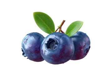 Obraz premium Fresh blueberries with leaves on black background, cut out