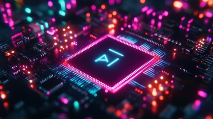 Futuristic circuit board with glowing AI chip