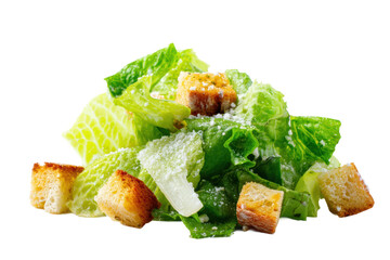 Fresh caesar salad with crispy croutons and parmesan cheese, cut out