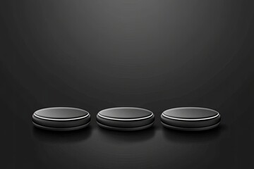 Three dark gray circular platforms on a dark gray background  A subtle light source illuminates the platforms
