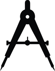 A geometric compass in black stands vertically against a white background for design