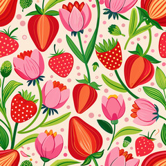 Colourful vintage flower art seamless pattern