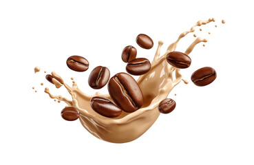 hot liquid coffee splash with Coffee Bean falling, 3d illustration.