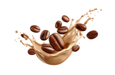 hot liquid coffee splash with Coffee Bean falling, 3d illustration.