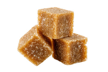 Close-up of brown sugar cubes on black background, cut out