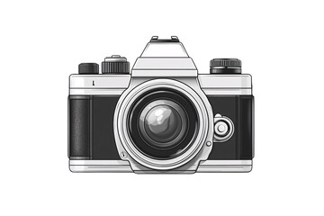 A classic analog camera with textured grip and large lens, designed for capturing timeless photography, isolated on a transparent background