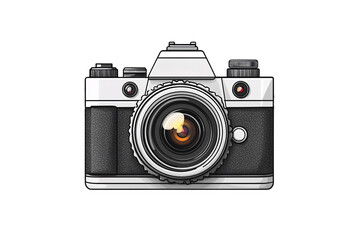Fototapeta premium A detailed vintage film camera with large centered lens and chrome accents, perfect for photography themes, isolated on a transparent background