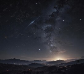 Dark, star-filled night sky; celestial bodies sparkle brilliantly ,  nature,  cosmic dust