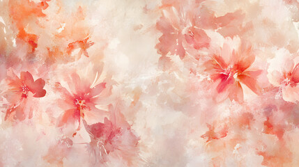 Fototapeta premium Abstract floral watercolor background in soft pink and cream colors with delicate flowers. Abstract floral background.