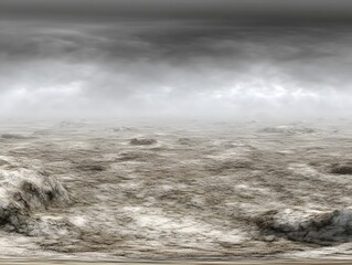 Obraz premium Desolate Alien Planet Landscape 360 Panorama, Dusty, Foggy, Rocky Terrain Under Dark Stormy Skies