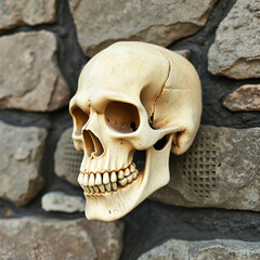 Obraz premium Antique skull against a stone wall