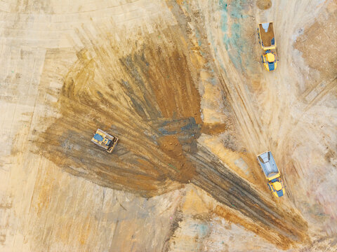 Aerial Construction Site Vehicles Dirt Tracks