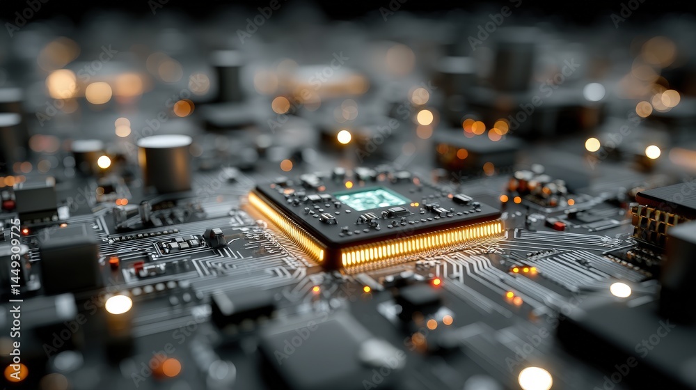 Fototapete Intricate 3d rendering of a quantum computer circuit board featuring illuminated elements in a futuristic style