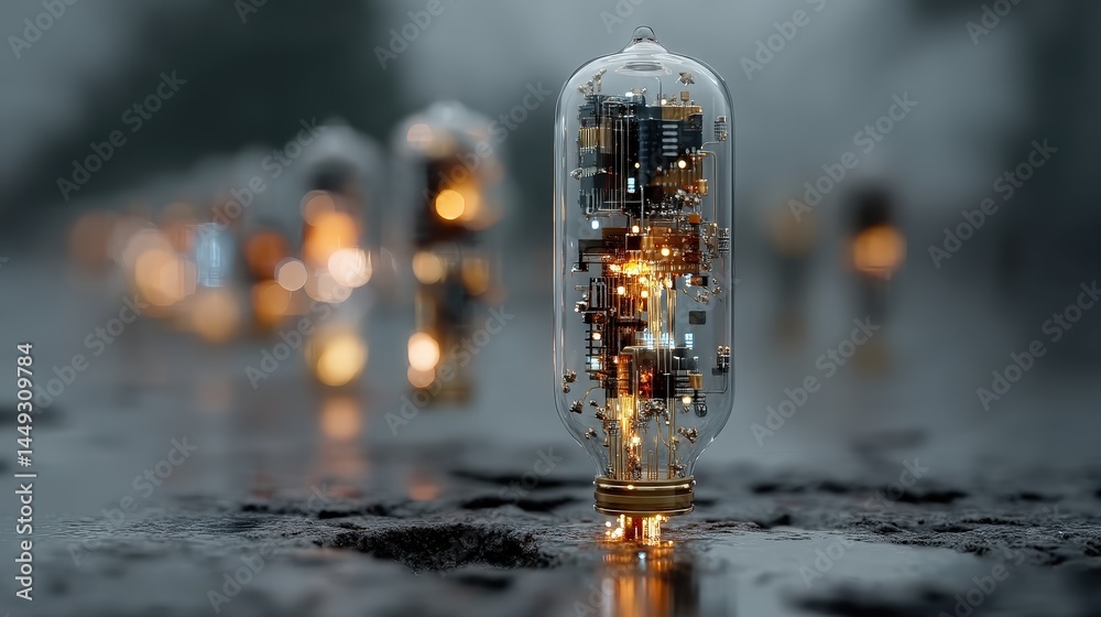 Poster elegant light bulb placed on a table illuminating its surroundings with a modern design aesthetic an