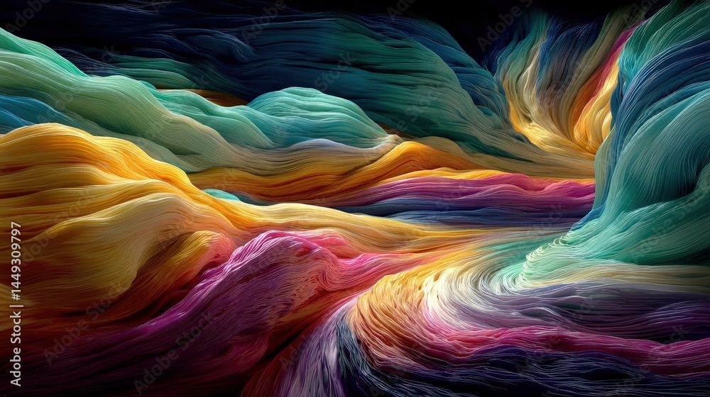 Poster striking colorful abstract painting rendered in 3d showcasing artistic flair and imaginative use of 