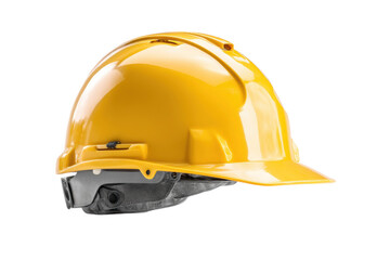 Fototapeta premium Yellow construction hard hat with safety visor on white background, cut out
