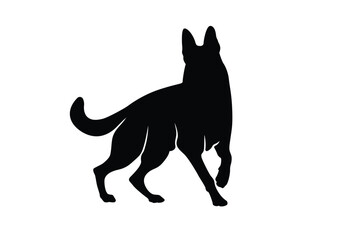 German Shepherd Dog Silhouette. Super detailed pet dog silhouette. For all shepherd lovers. Full length black dog silhouette. Vector illustration.