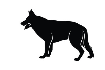 German Shepherd Dog Silhouette. Super detailed pet dog silhouette. For all shepherd lovers. Full length black dog silhouette. Vector illustration.