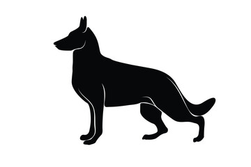 German Shepherd Dog Silhouette. Super detailed pet dog silhouette. For all shepherd lovers. Full length black dog silhouette. Vector illustration.