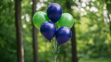 Five Balloons Green Blue Nature Background