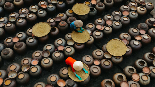 Overhead Shot of Vietnamese Artisans at Work