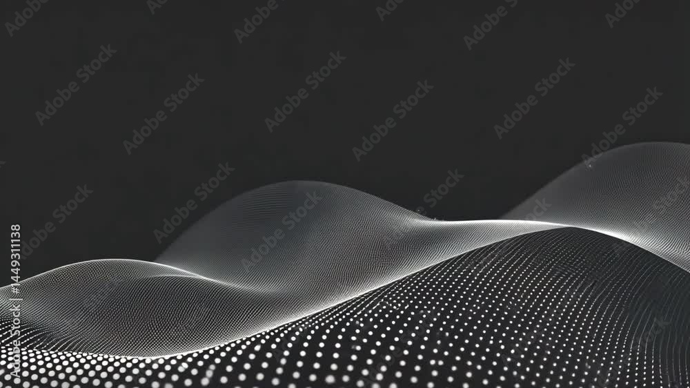 Poster mesmerizing abstract waves fluidity of dots and patterns in light and shadow, evoking calm and depth