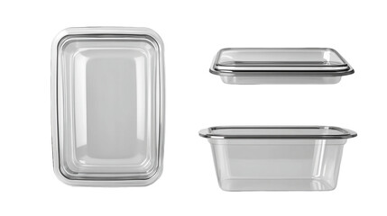 Clear Rectangular Food Containers on Transparent Background, PNG