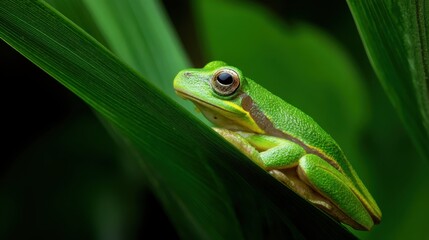Fototapeta premium European Tree Frog Camouflaged in Lush Green Foliage